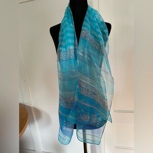 3 for 15$! Elegant Teal Blue Tropical Sheer Patterned Scarf
